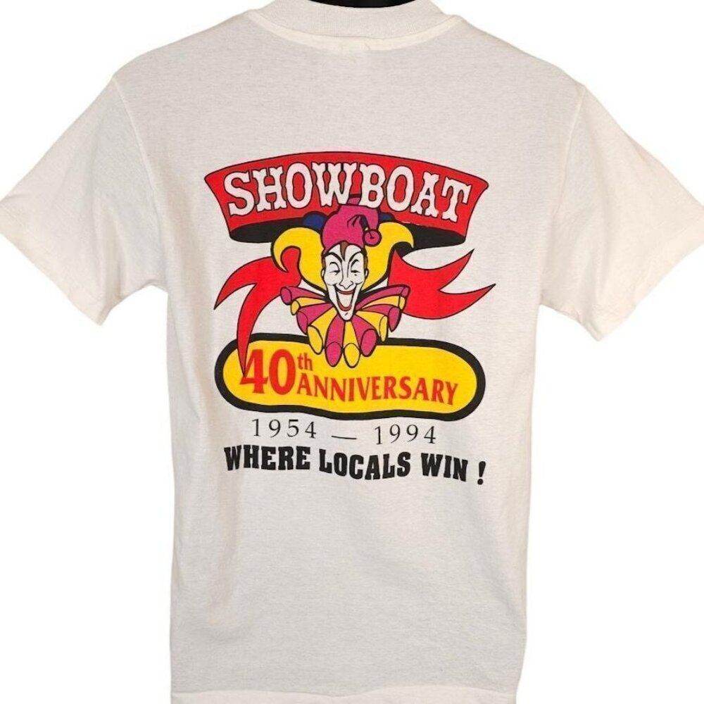 Vintage Showboat Casino T Shirt Mens Size Medium White 90s CLOSED Made In USA